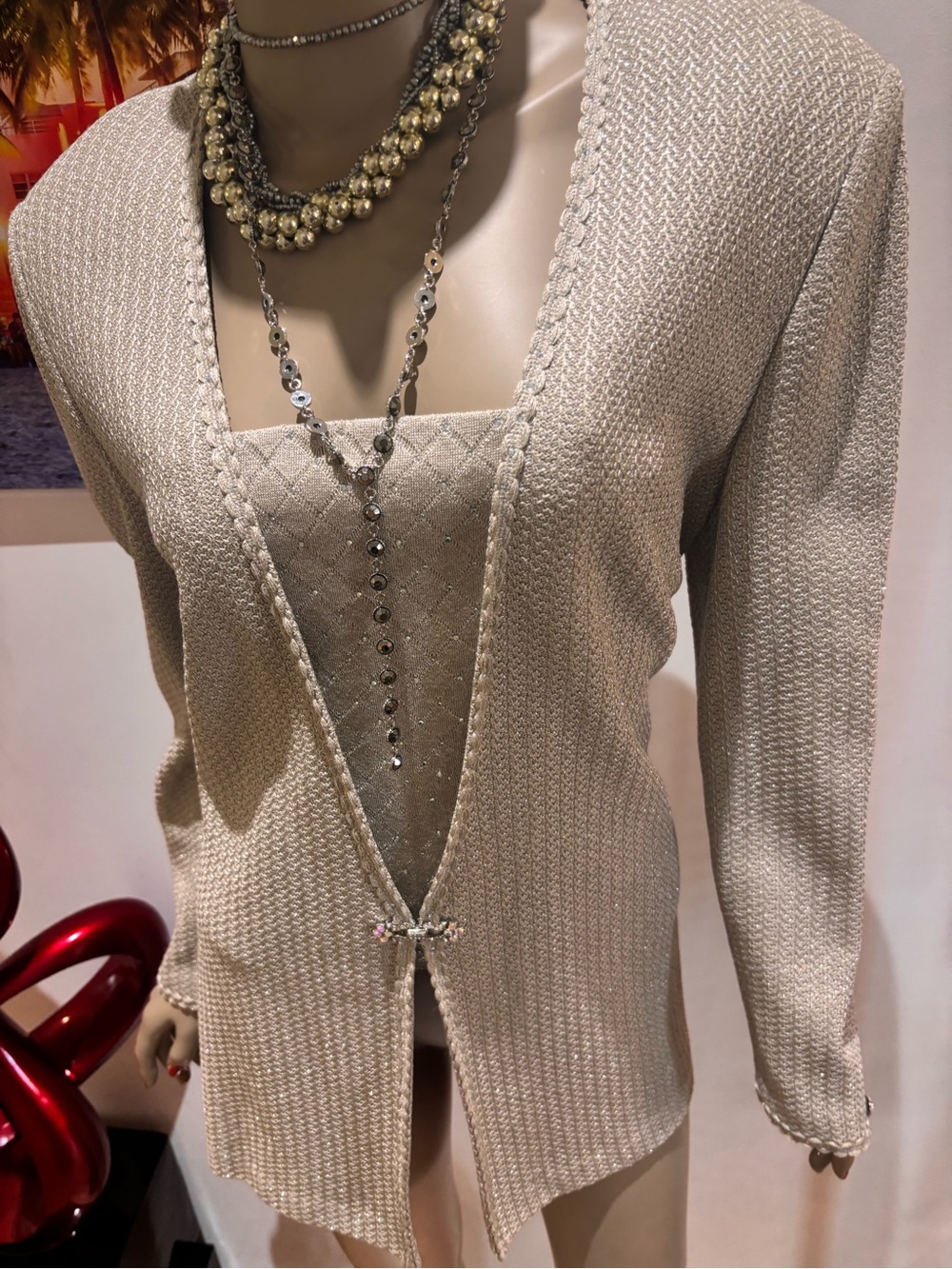 St. John Champagne silver gold shimmer Blazer Jacket embellished rhinestones 10